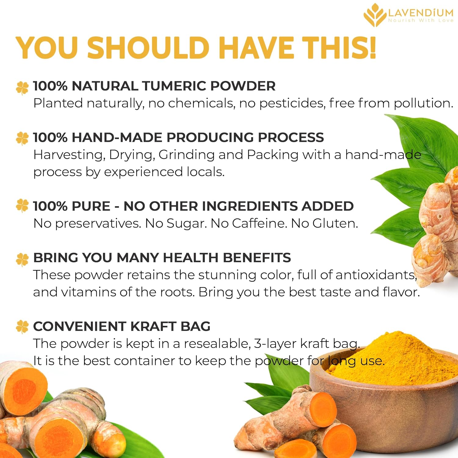 20oz (1.25 lbs) Turmeric Powder, 100% Natural & Pure, Ground, Seasoning Root Powder, No Additives, No Gluten, Vegan.