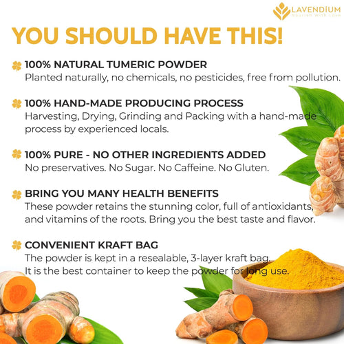 20oz (1.25 lbs) Turmeric Powder, 100% Natural & Pure, Ground, Seasoning Root Powder, No Additives, No Gluten, Vegan.