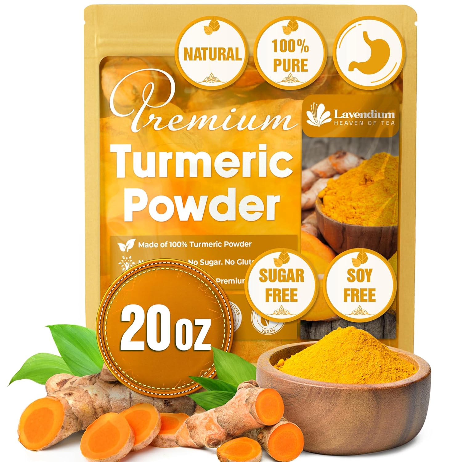 20oz (1.25 lbs) Turmeric Powder, 100% Natural & Pure, Ground, Seasoning Root Powder, No Additives, No Gluten, Vegan.