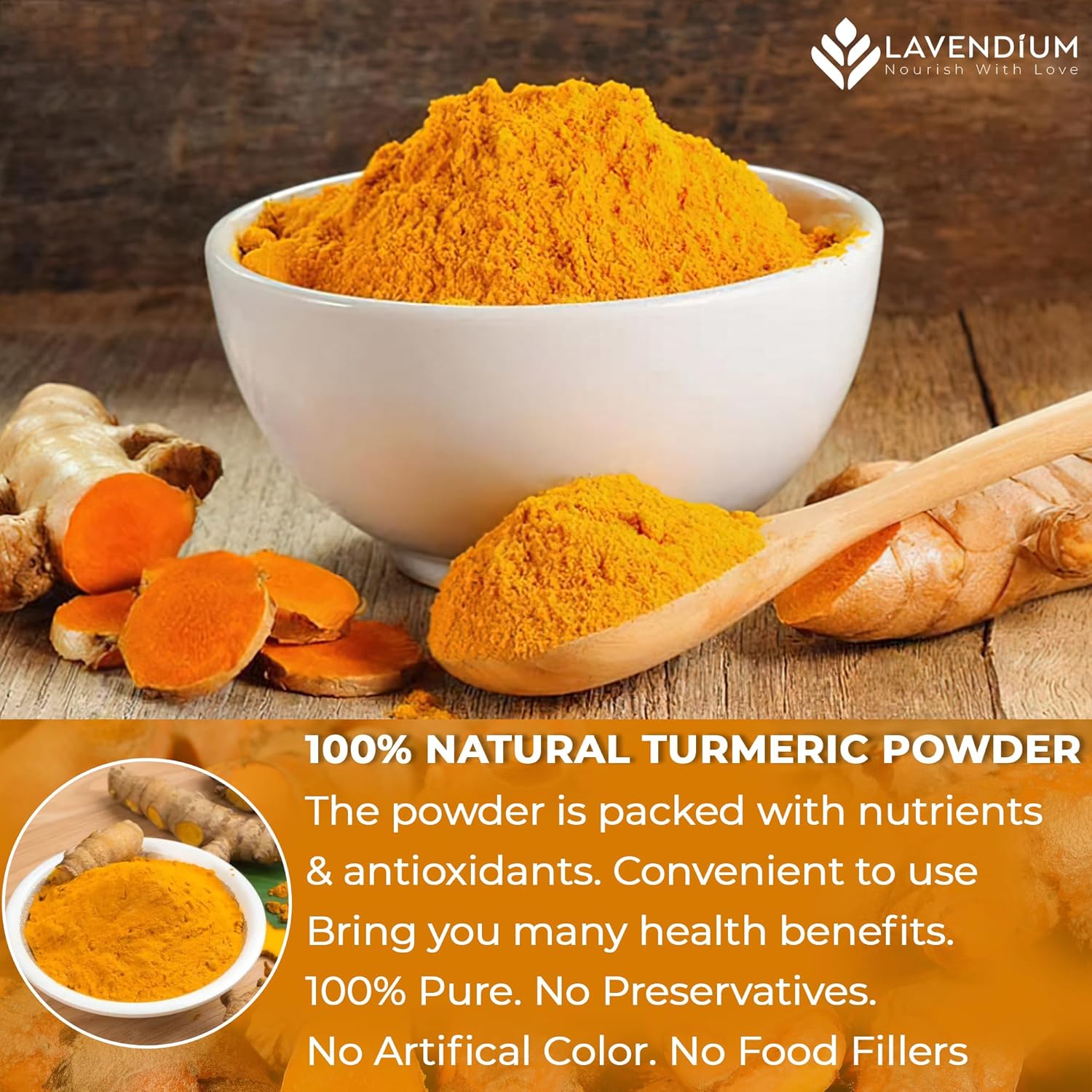 20oz (1.25 lbs) Turmeric Powder, 100% Natural & Pure, Ground, Seasoning Root Powder, No Additives, No Gluten, Vegan.