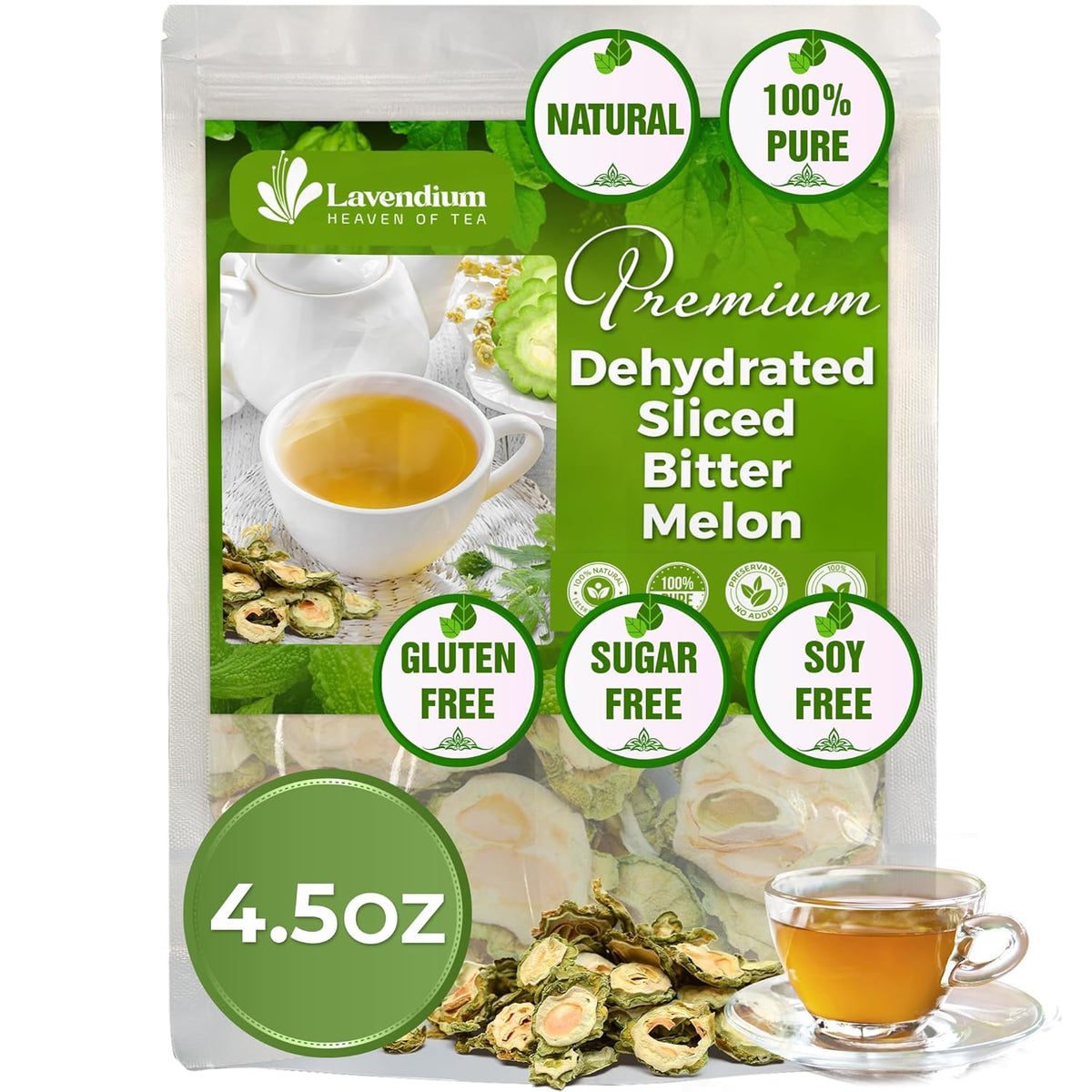 Lavendium, Premium 6oz Dehydrated Bitter Melon Slices, 100% Natural & Pure, No Additives or Preservatives, Non-GMO, Plant-Based & Vegan, Perfect for Tea & Cooking