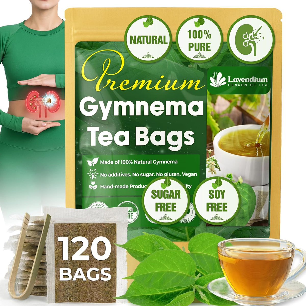 Lavendium, Premium Gymnema Leaf Tea Bags, 100% Natural & Pure from Gymnema Leaves, Gymnema Tea Bags for Diabetics - COLD-DRIED for Maximum Freshness and Nutrient Retention, No Sugar, Vegan