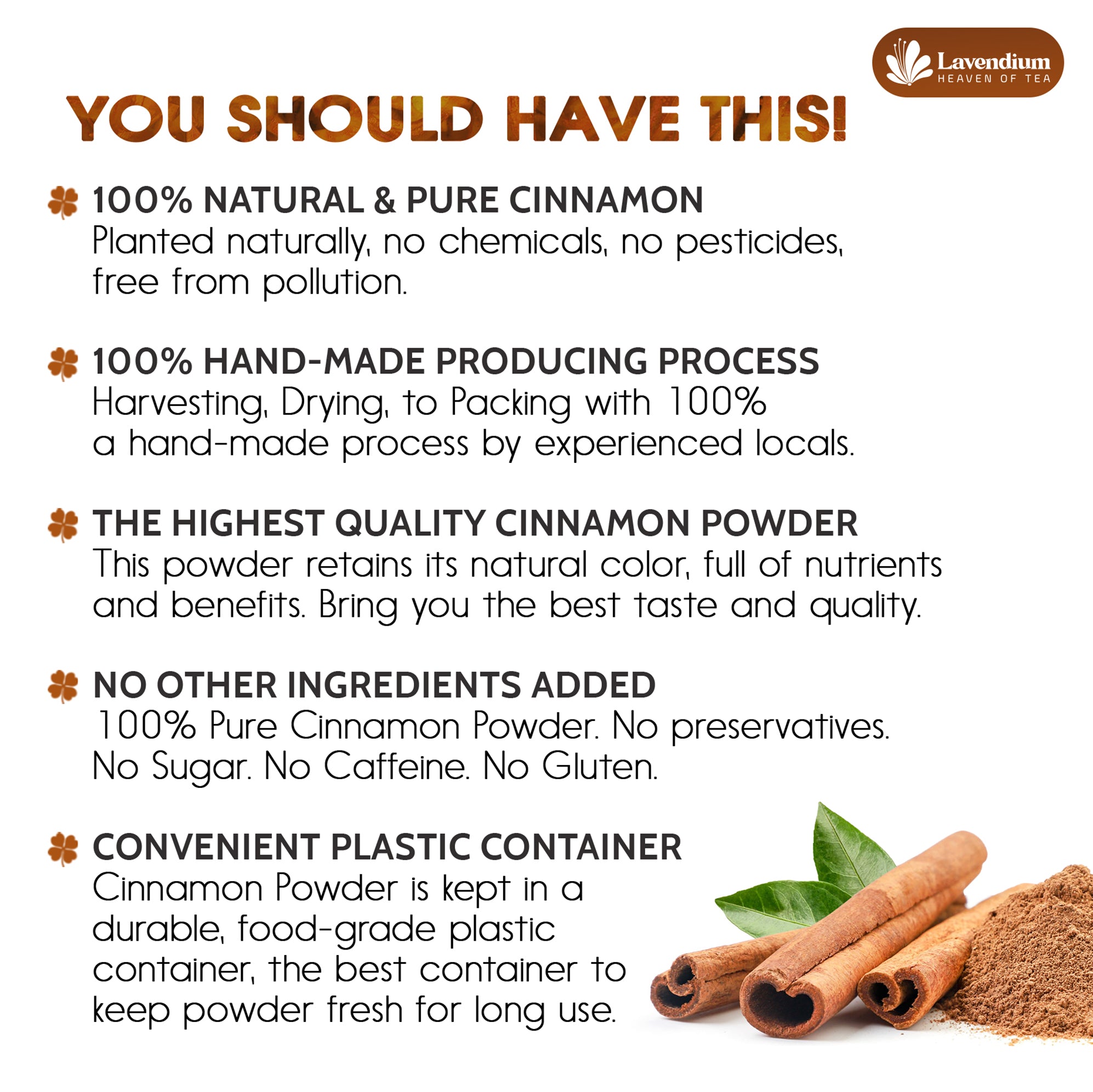 Lavendium, Premium 20oz (1.25 lbs) Cinnamon Powder, 100% Natural & Pure Ground Cinnamon Bark, No Additives or Preservatives, Non-GMO, Gluten-Free, Plant-Based & Vegan, Perfect for Baking, Cooking & Beverages