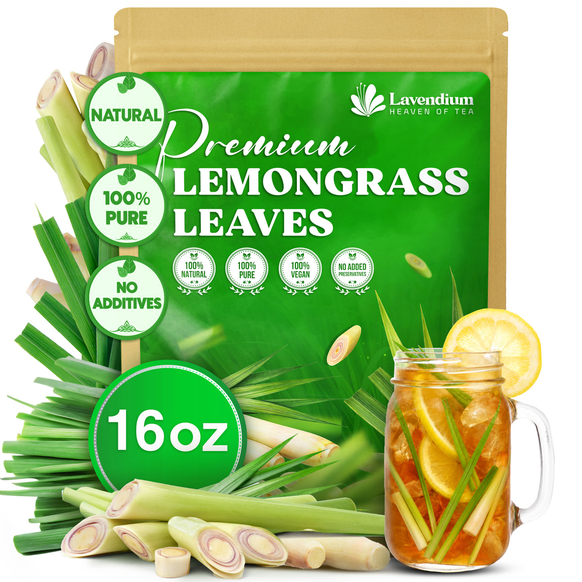 Lavendium, Dried Lemongrass Tea Leaves, 100% Natural & Pure Lemongrass Herb, No Additives or Preservatives, Non-GMO, Plant-Based & Vegan, Perfect for Herbal Tea & Infusions