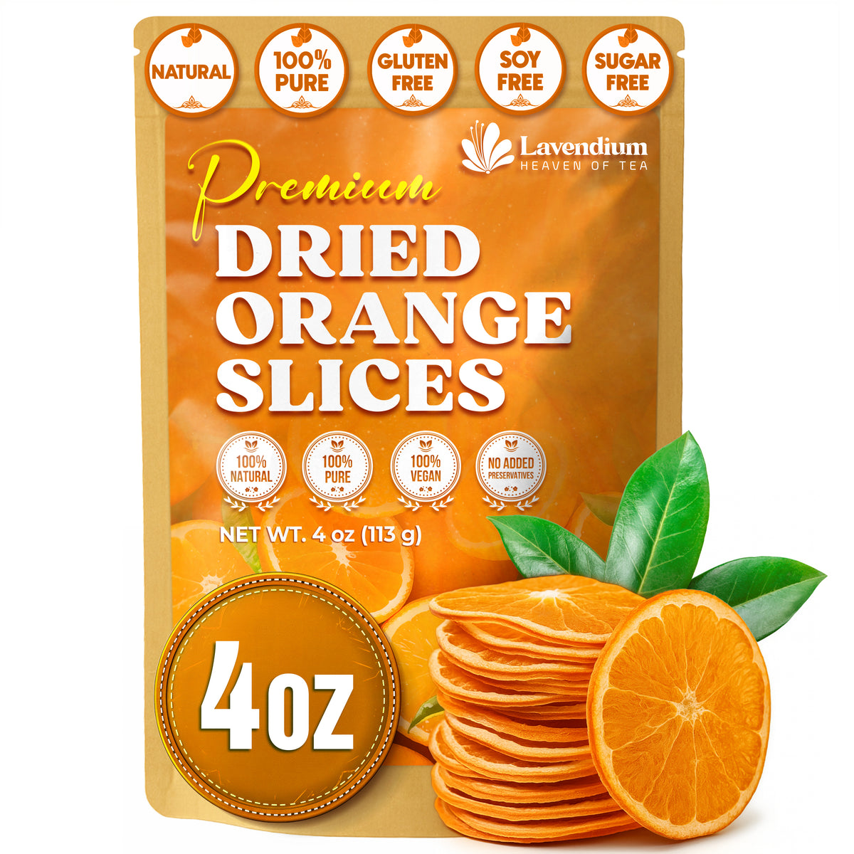 Lavendium, Premium Dried Orange Slices, 100% Natural & Pure, No Additives or Preservatives, Non-GMO, Plant-Based & Vegan, Perfect for Tea, Cocktails, Baking, Holiday Decorations & Crafts