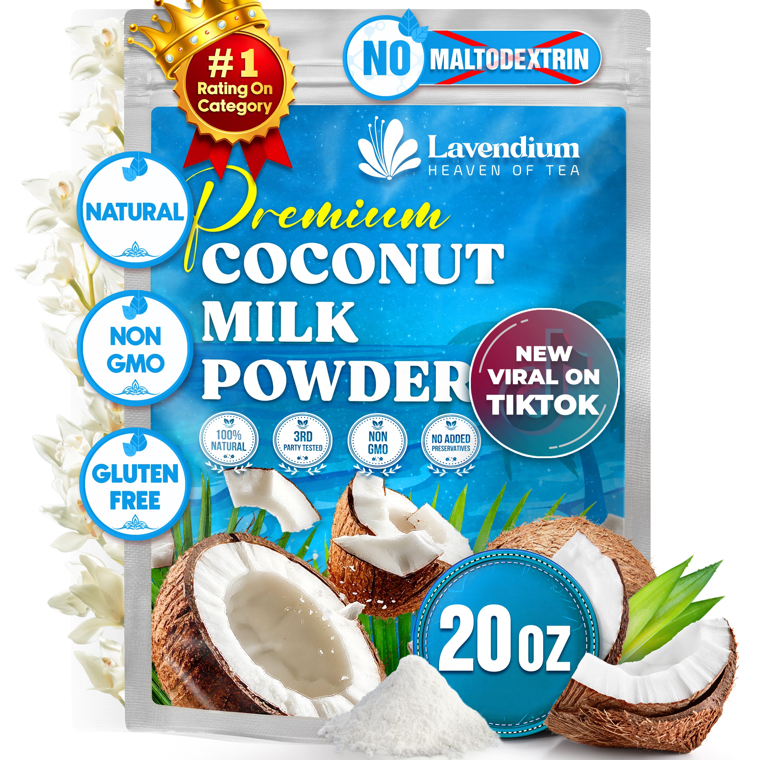 Lavendium, Coconut Milk Powder, 100% Natural, Unsweetened, Perfect for Cake, Coffee, Tea, Creamer Alternative, No Additives, No Gluten, Vegetarian