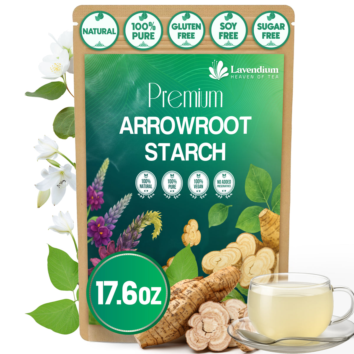 Lavendium, Premium Arrowroot Starch Powder – Resealable Bag, Gluten-Free, Non-GMO, Premium Plant-Based Thickener for Cooking, Baking & Frying, No Sugar, No Caffeine, Vegan