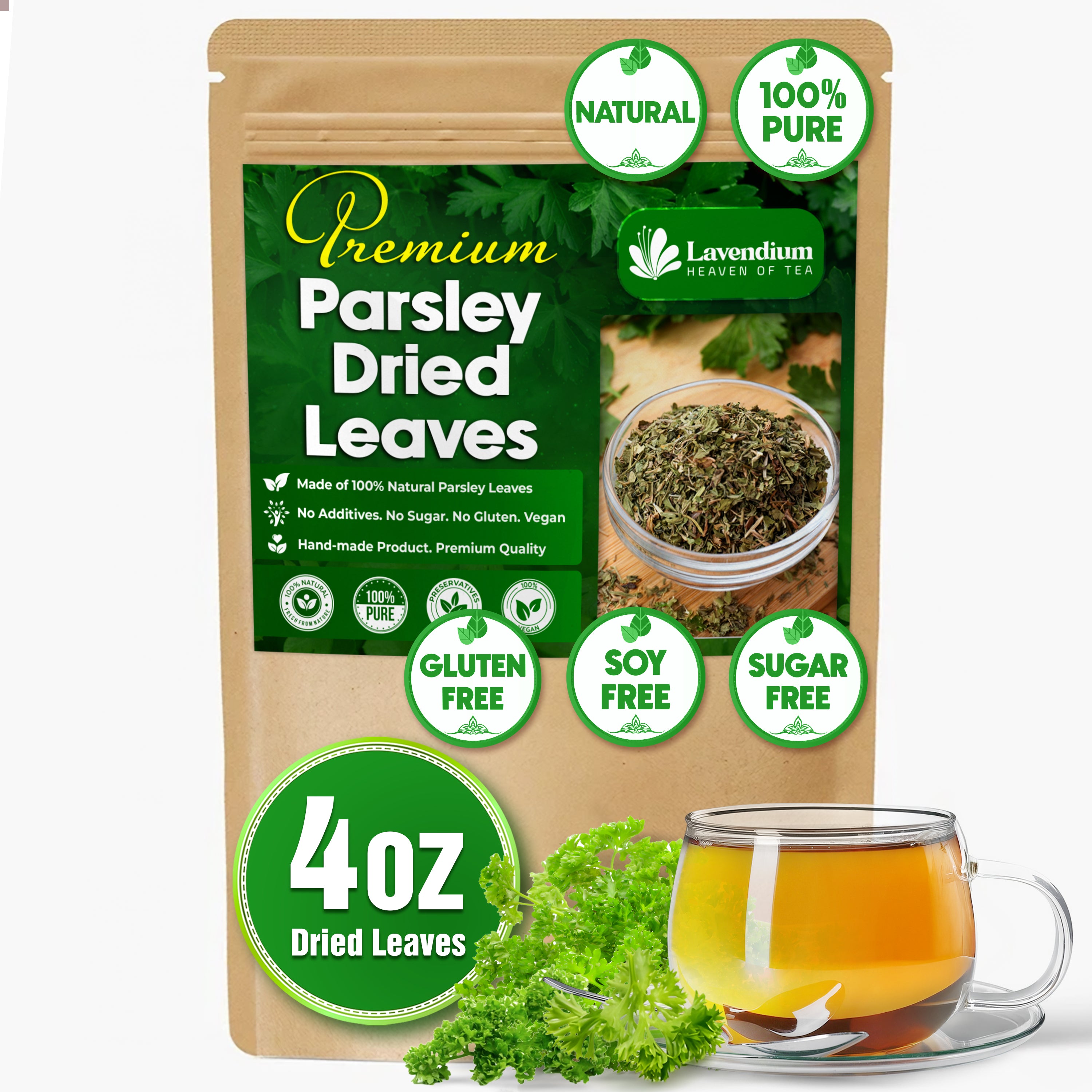 Lavendium, 4 oz Premium Dried Parsley Leaves – 100% Pure, Non-GMO, Gluten-Free, Vegan – Aromatic Culinary Herb for Cooking, Garnish, and Seasoning – No Additives or Preservatives – Resealable Bag