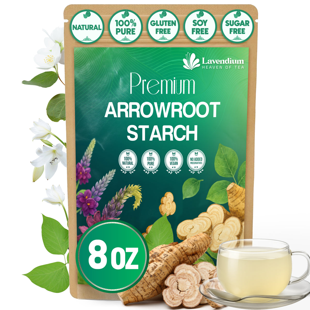 Lavendium, Premium Arrowroot Starch Powder – Resealable Bag, Gluten-Free, Non-GMO, Premium Plant-Based Thickener for Cooking, Baking & Frying, No Sugar, No Caffeine, Vegan