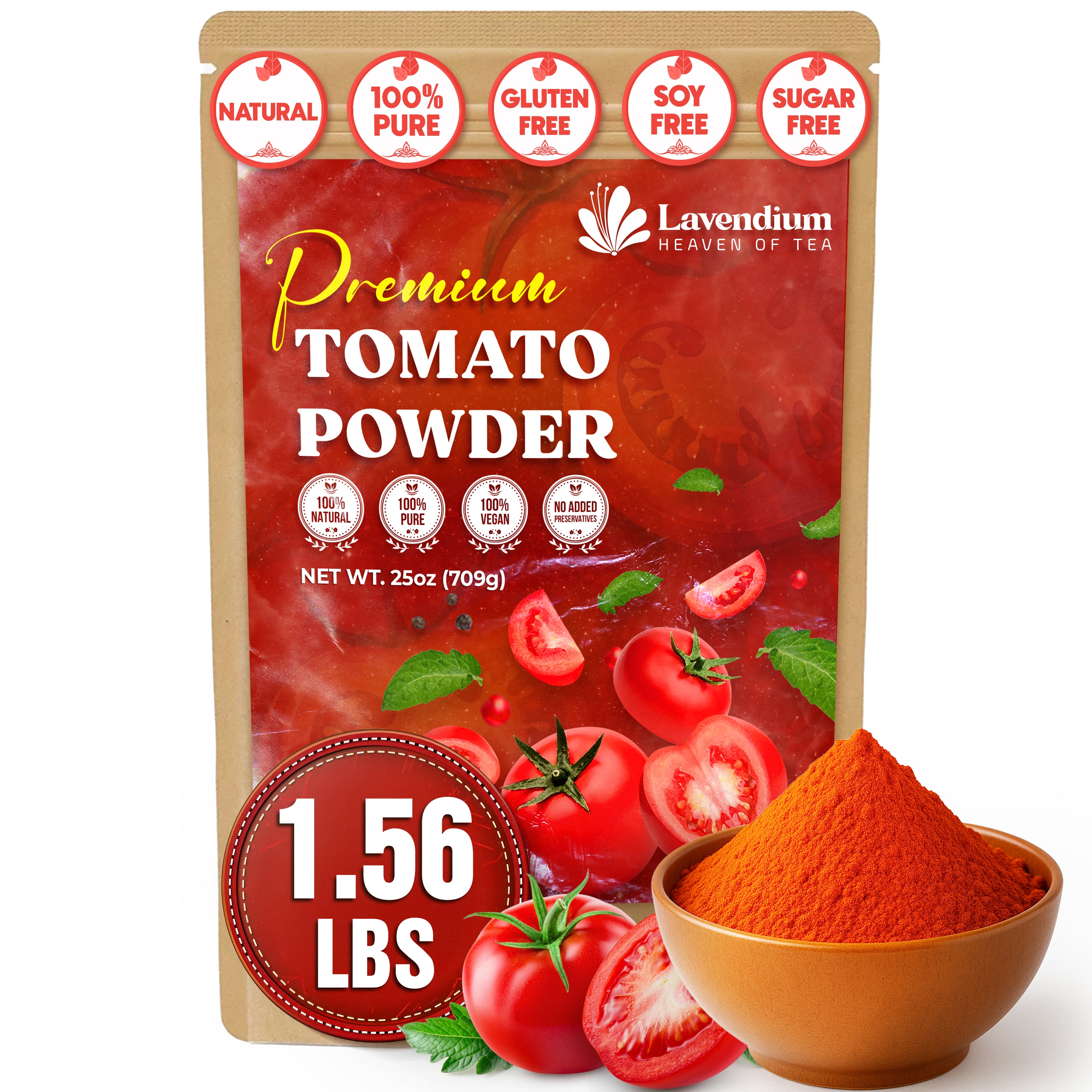 Lavendium, Premium 1.56 lbs (25oz) Tomato Powder – 100% Pure Dehydrated Tomato – Non-GMO, Vegan, Gluten-Free, No Additives – Rich Color & Flavor – Great for Cooking, Seasoning, Sauces & More