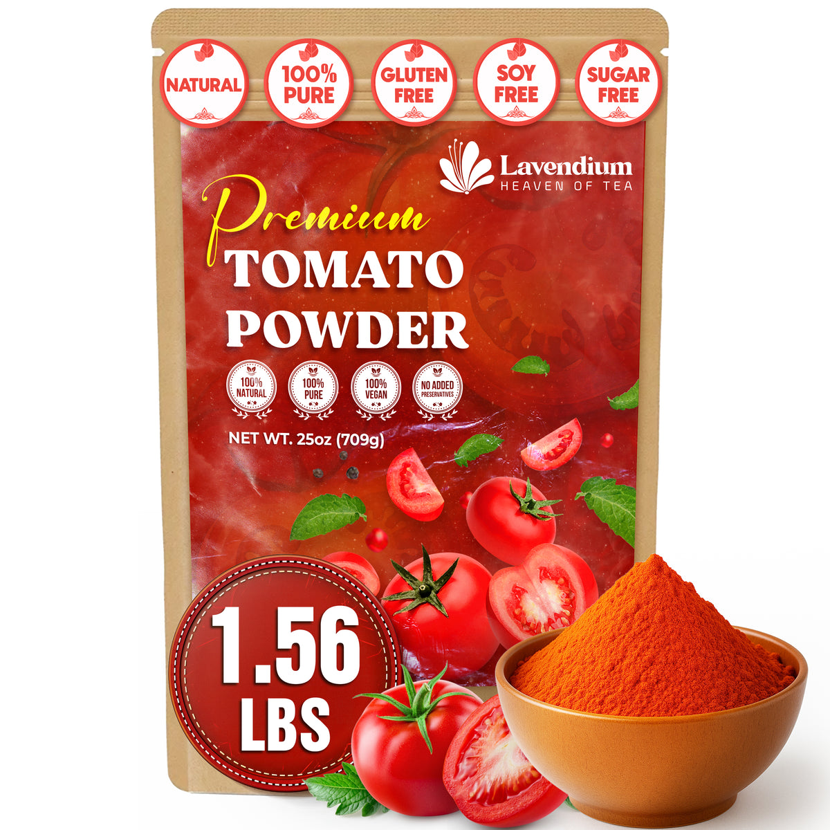Lavendium, Premium 1.56 lbs (25oz) Tomato Powder – 100% Pure Dehydrated Tomato – Non-GMO, Vegan, Gluten-Free, No Additives – Rich Color & Flavor – Great for Cooking, Seasoning, Sauces & More